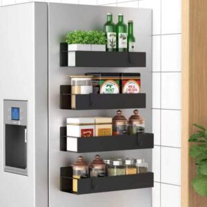 Spice Storage Rack, Magnetic Fridge Organizer - 4 Pack (Black)