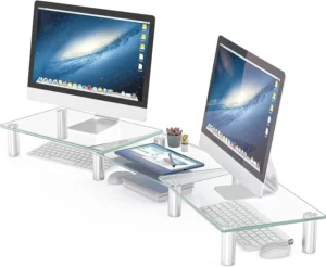 Hemudu Dual Monitor Stand -Adjustable Length and Angle Dual Monitor Riser, Desktop Organizer for PC, Computer, Laptop