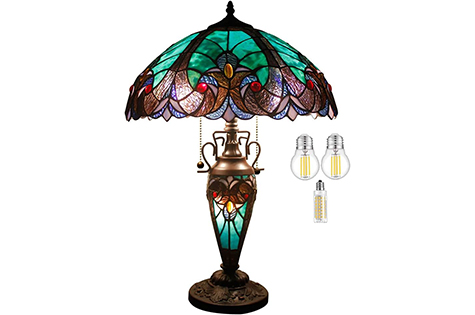 Tiffany Style Green Stained Glass Vase Lamp