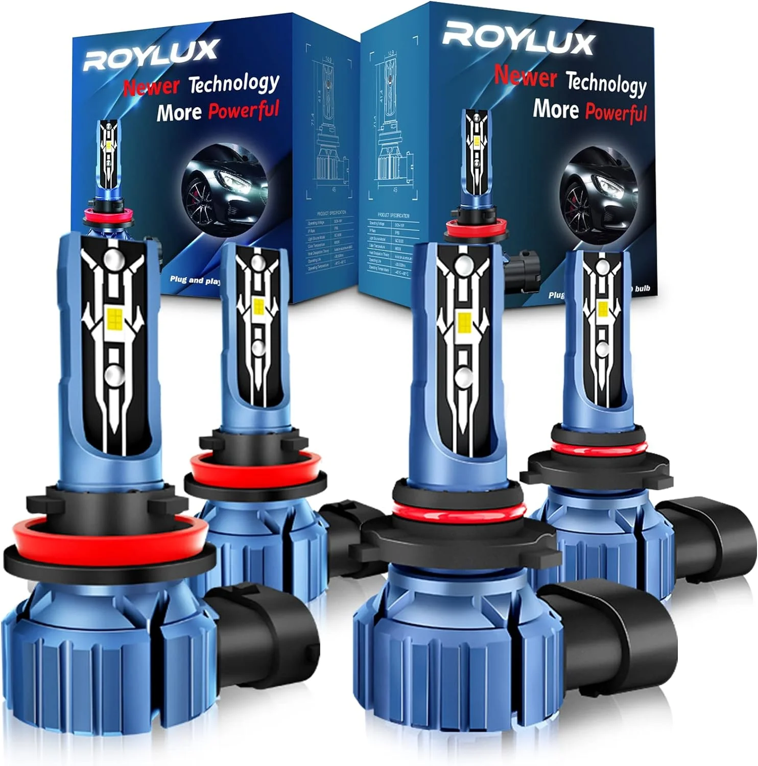 Illuminate with Confidence: ROYLUX H11/H9/H8 Low Beam 9005/HB3 High Beam LED Fog Light Bulbs Combo